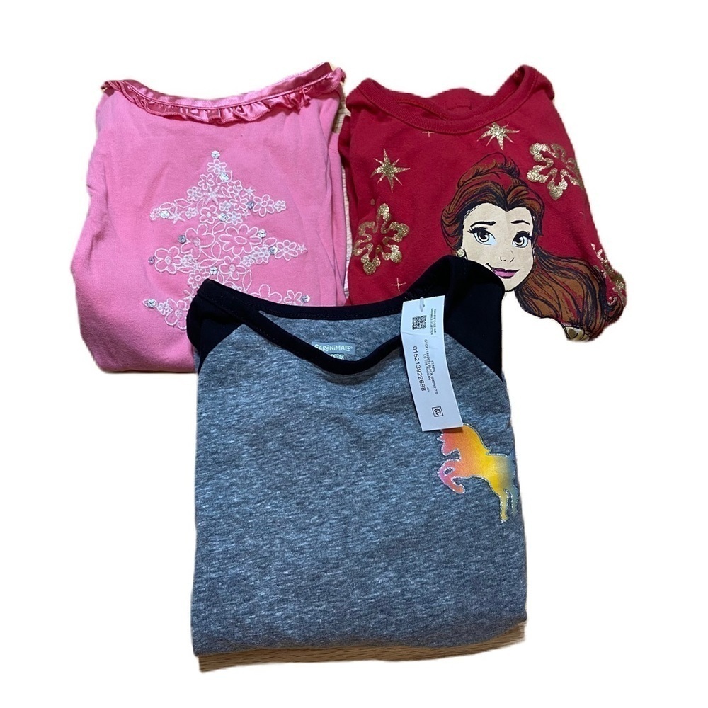 Size 5 Long Sleeve Shirt Bundle Belle Beauty Beast Tree Star Oshkosh Unicorn